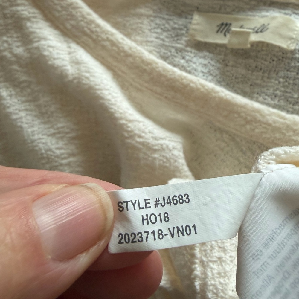 Madewell Cream Tie Front Top Slub Knit Long Sleeve size xsmall - Picture 9 of 9